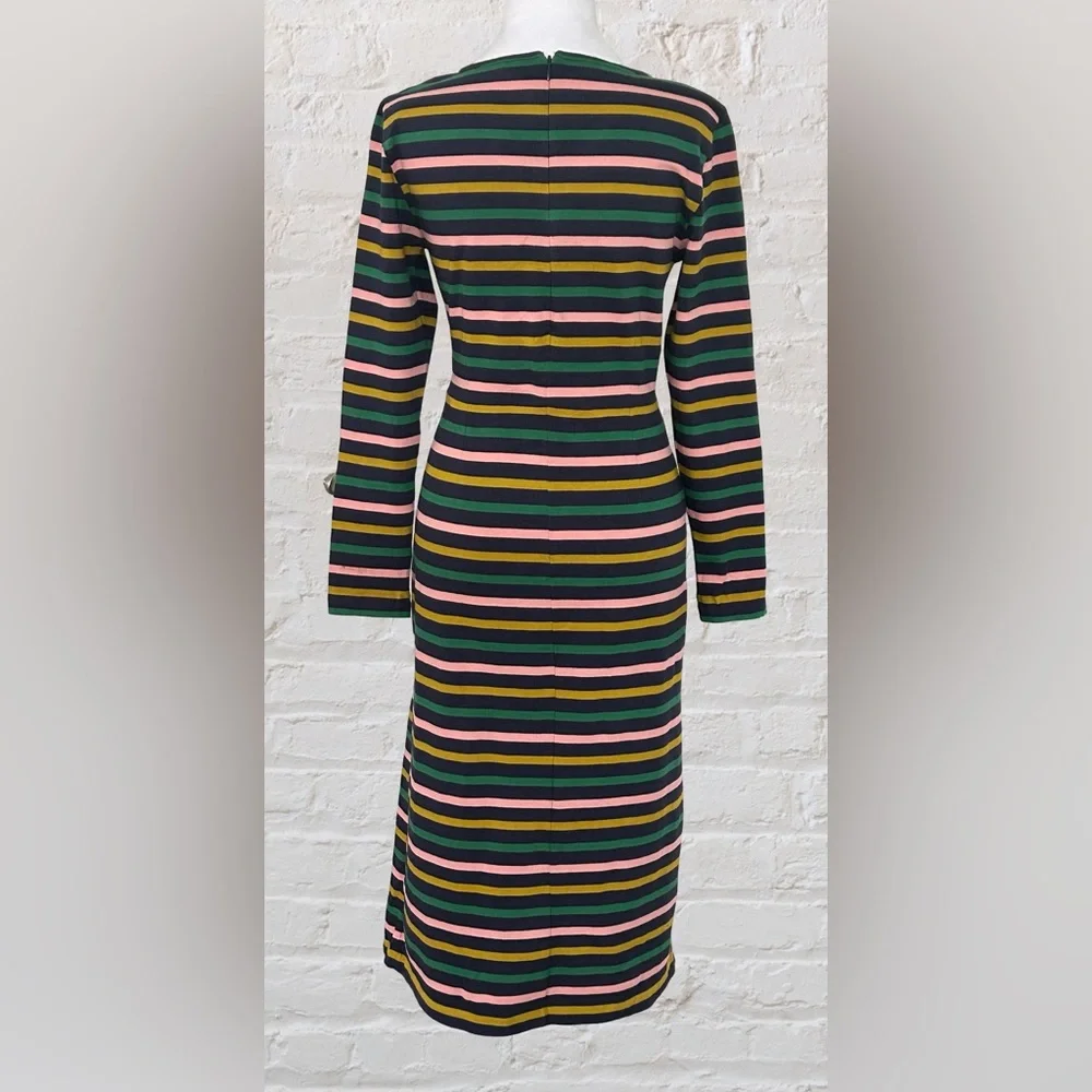 J.CREW Long Sleeve Multicolor striped Midi Dress Sz 8 M Nautical Preppy Spring